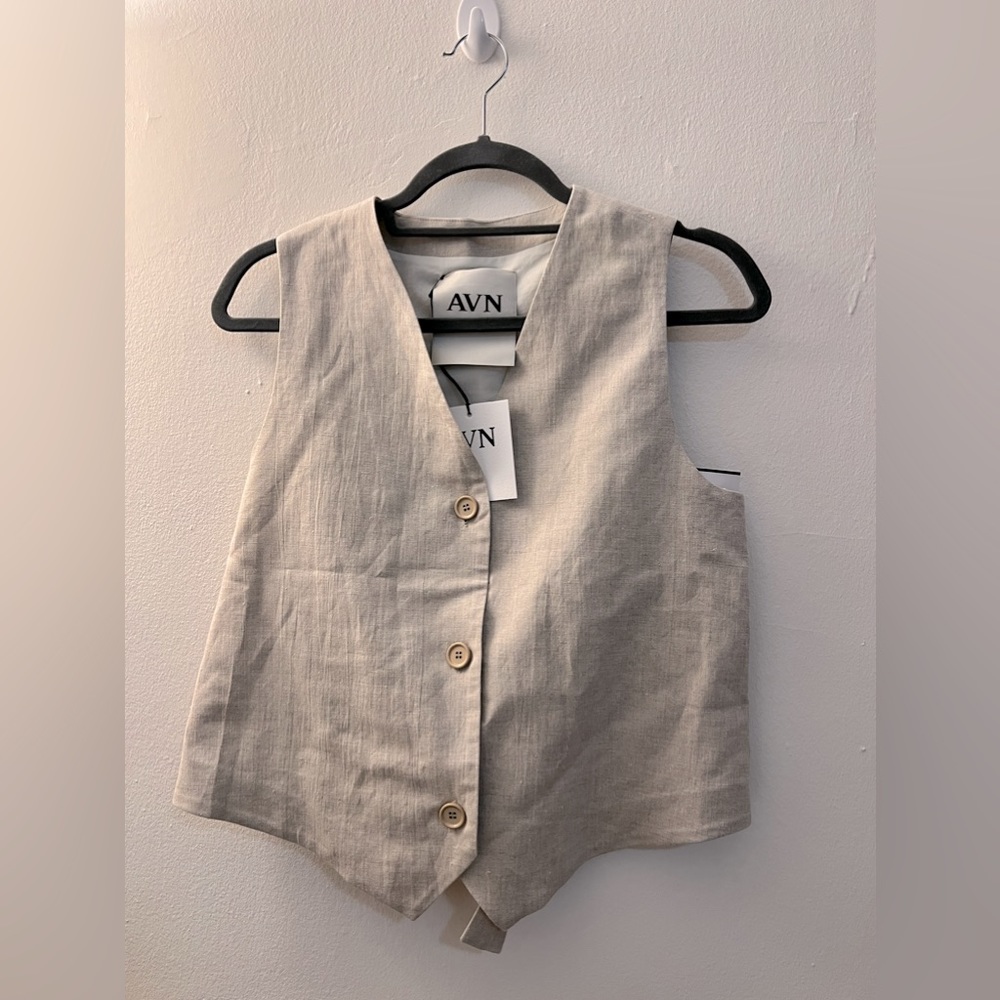 NWT AVN Beige Linen Unisex Vest Top -1